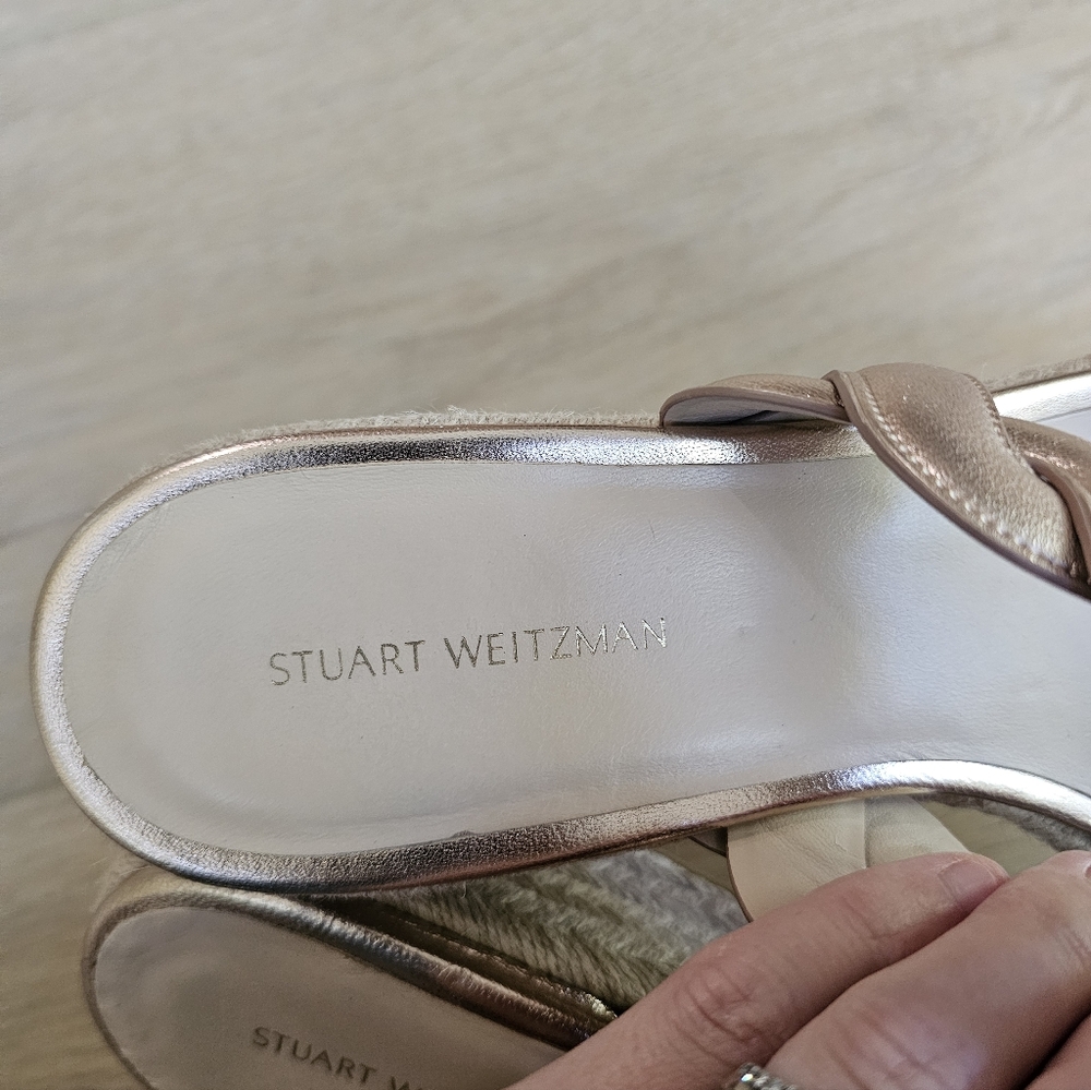 Stuart Weitzman Twist Espadrille Wedge Sandals Rose Gold, Size 9.5 - Picture 6 of 9